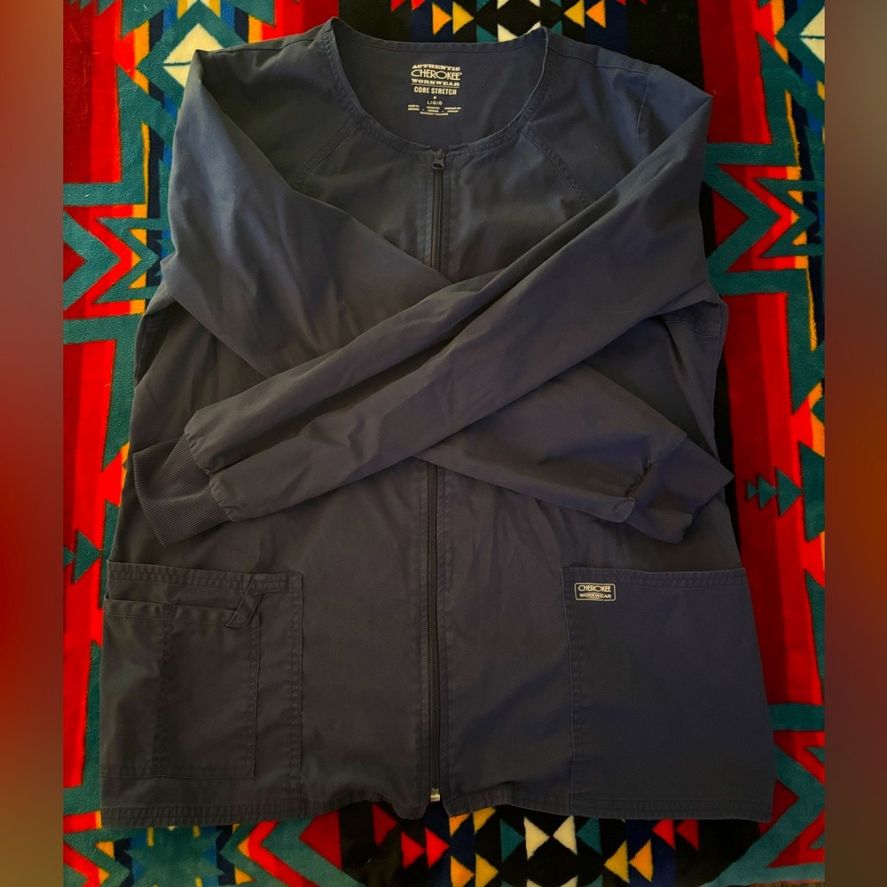 Cherokee Zip Front Warm Up Scrub Jacket || Women’s Large || Navy